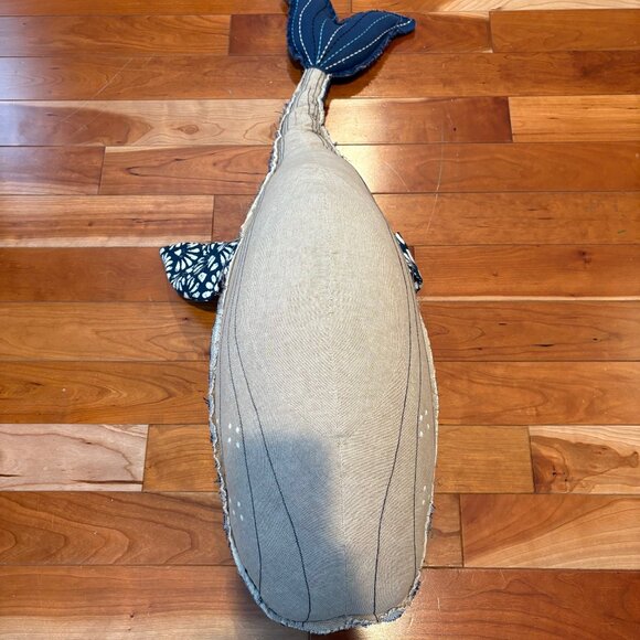 Pottery Barn Kids Organic Whale Plush Pillow Nautical Toy Blue Linen 35” - Large - Picture 6 of 8